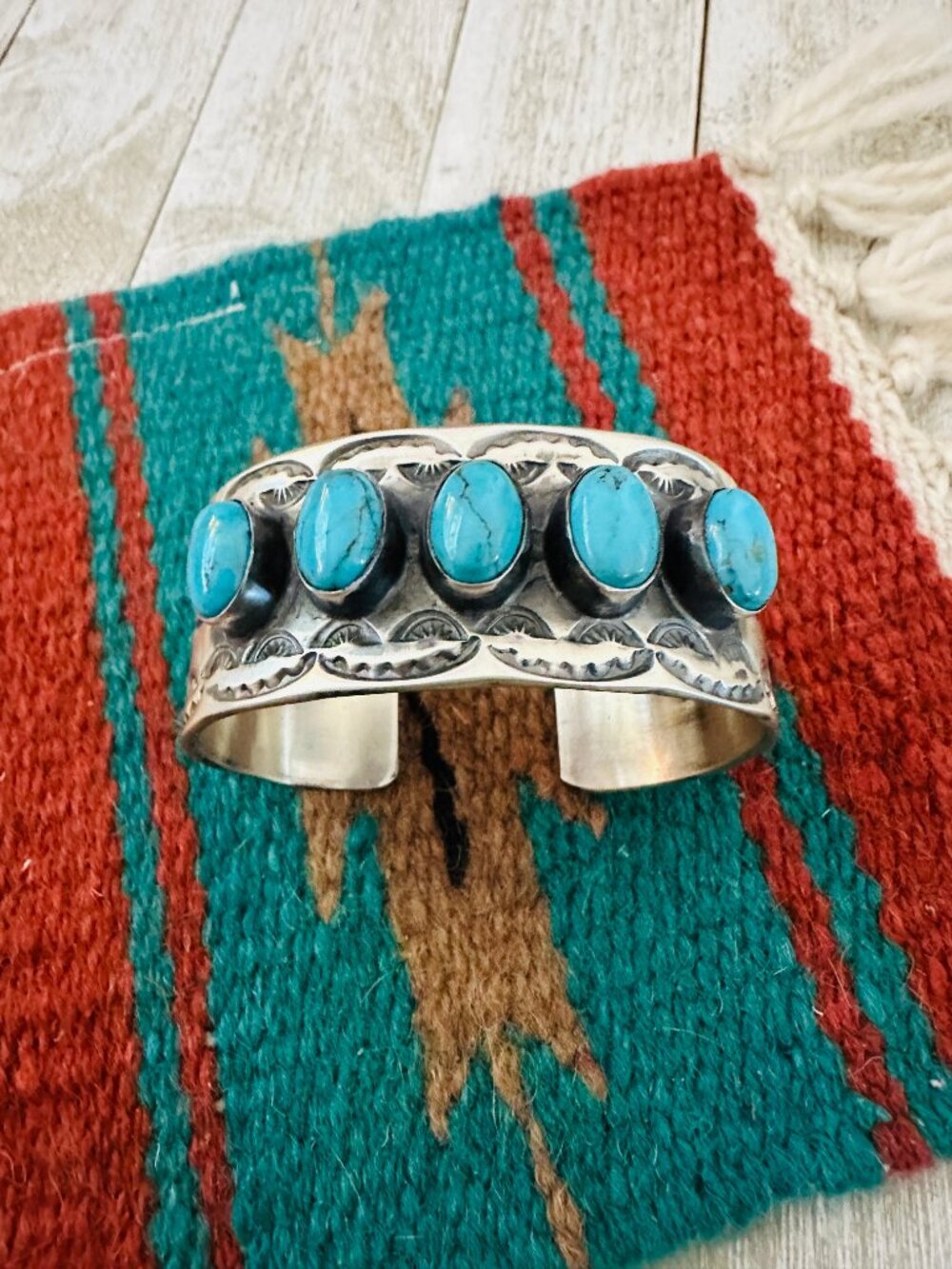 Handcrafted Sterling Silver & Turquoise Cuff Bracelet by Chimney Butte / - Picture 2 of 7